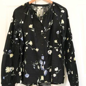 ANA a.n.a. Lightweight COTTON blend Black Floral Long Sleeve Shirt S Tall 6 NWT